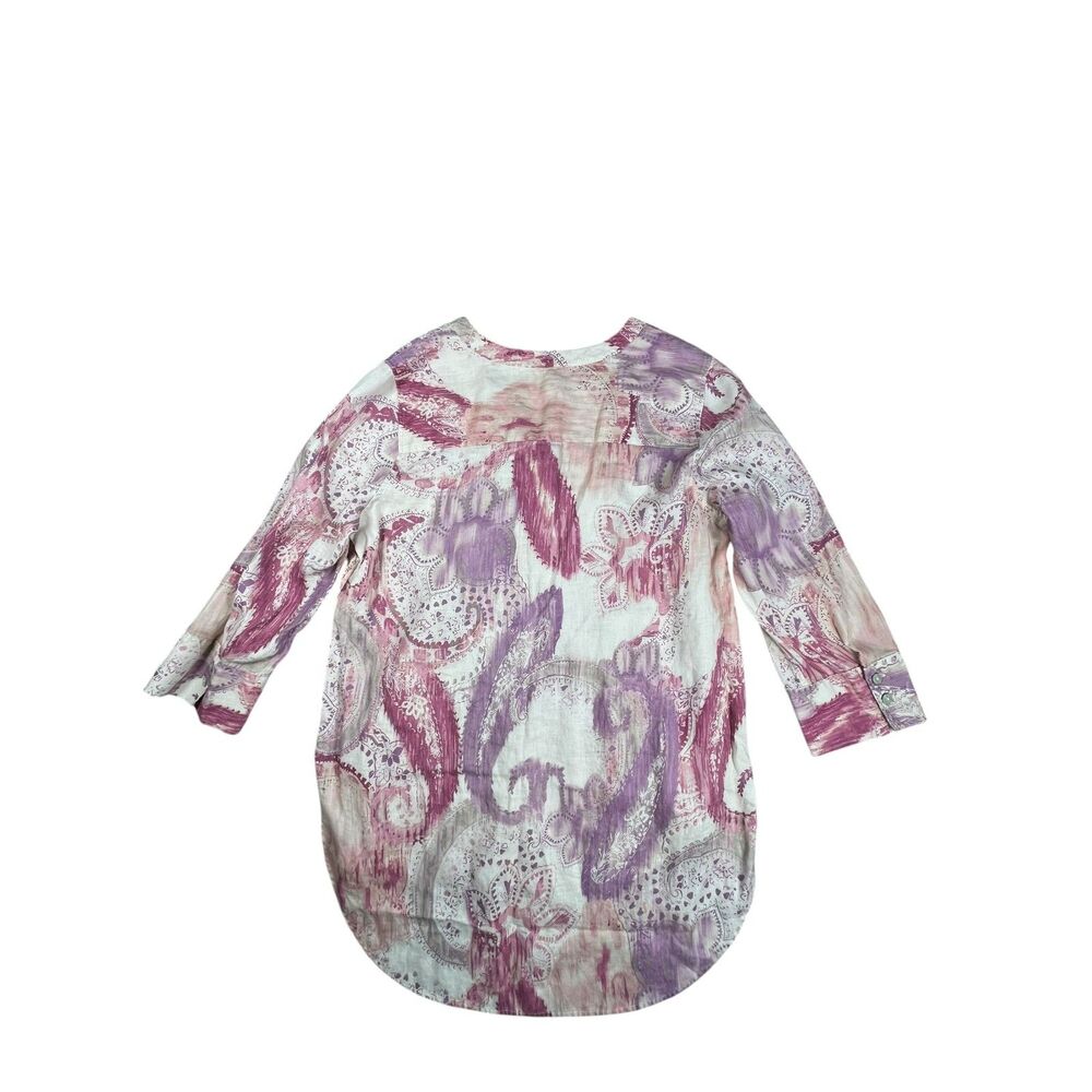 Chico’s Womens 100% Linen Paisley Popover Tunic Blouse Pink Purple Size 0.5/US 6